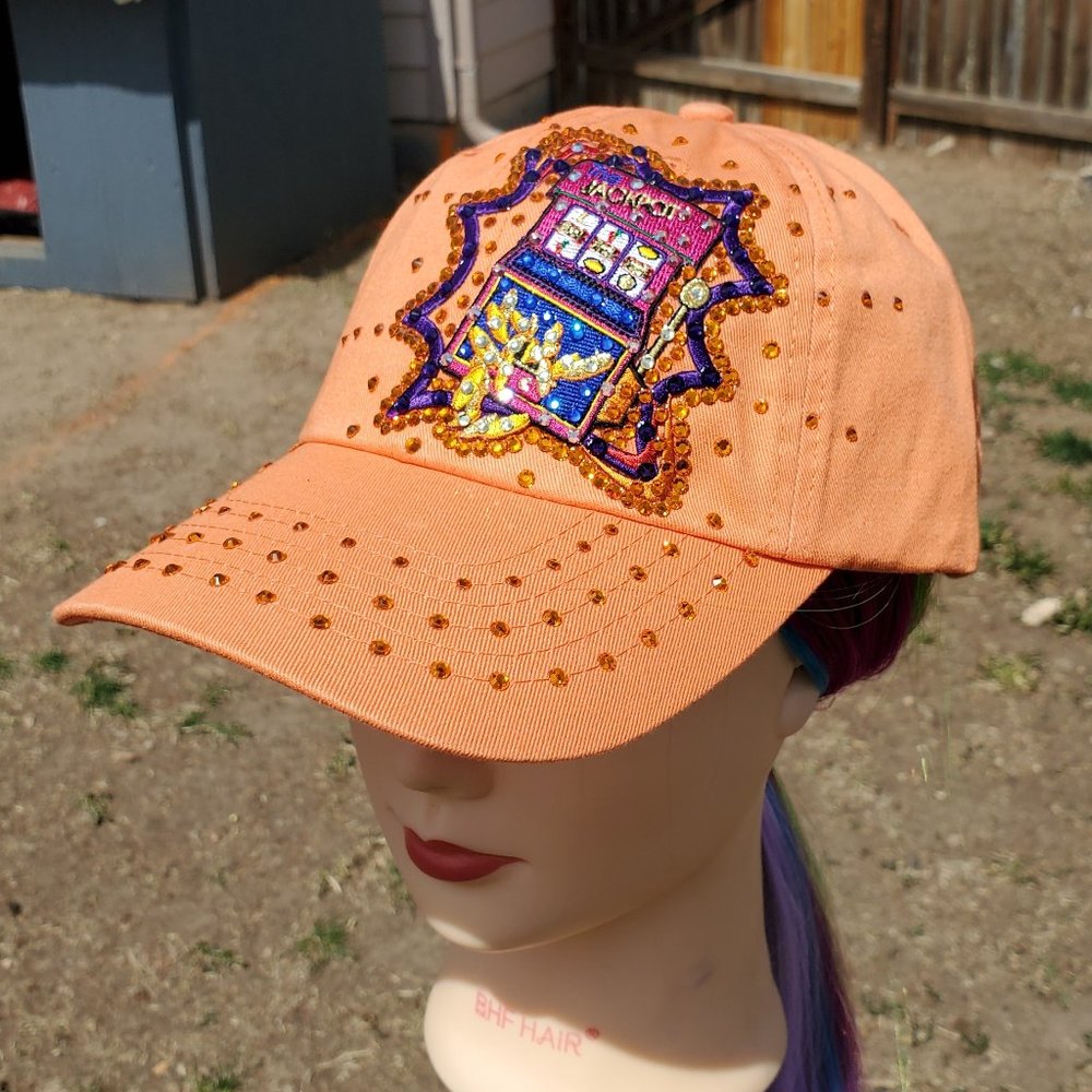 Ladies Orange Gambling BLING Hat NEW
